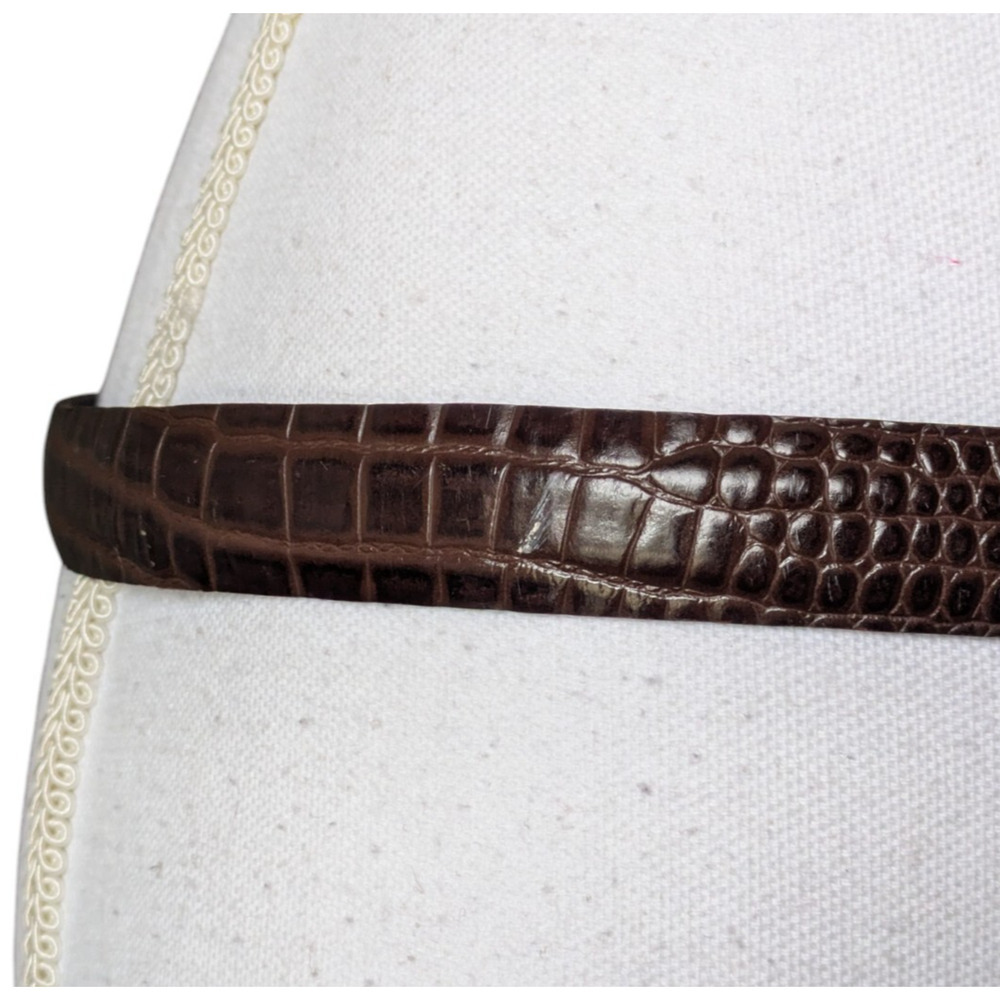Vintage Elaine Coyne Brown Brass Square Leather Croc Embossed Belt Size Large - Picture 11 of 11